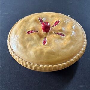 Vintage Ceramic Covered Dish with Red Cherry Accent